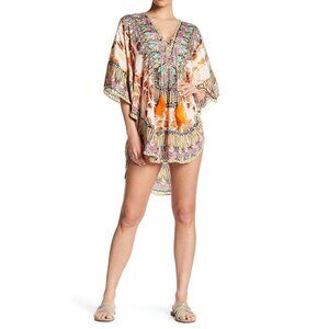 True Colours by La Moda Tassel Detail Printed Kaftan Cover Up Tunic OS One Size